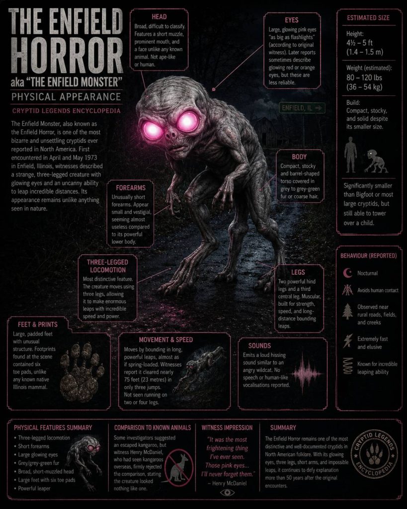Enfield Horror Cryptid Encyclopedia Physical Appearance Description Profile 