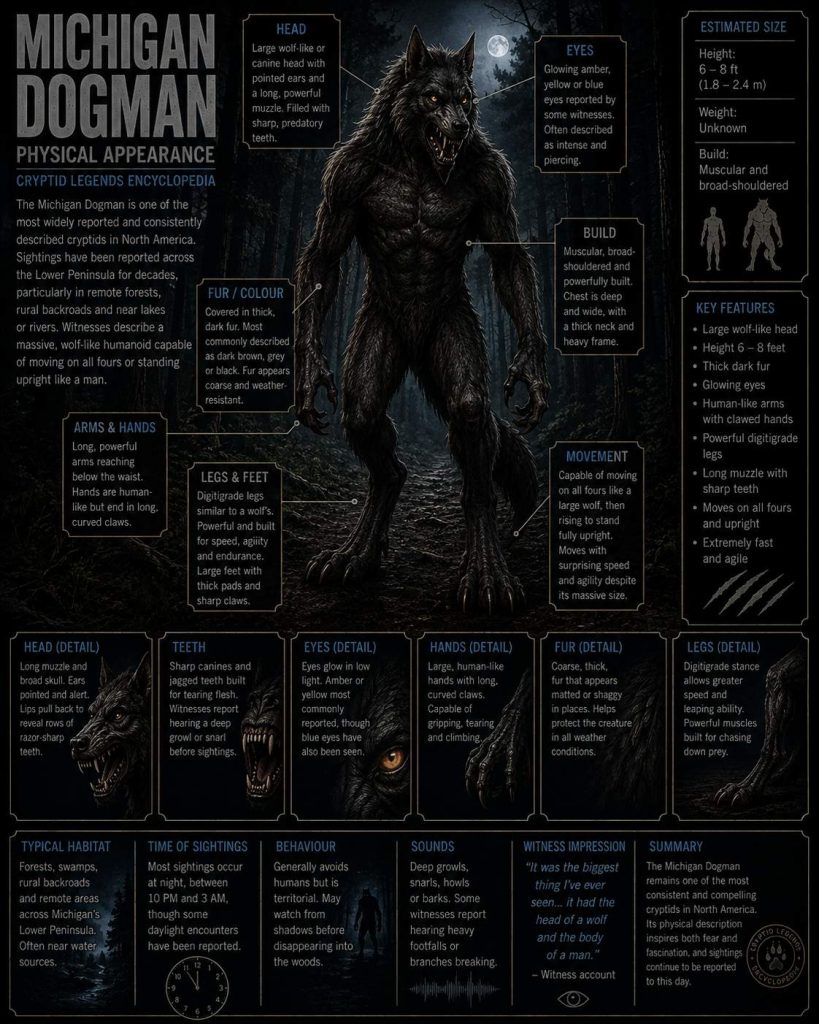 Michigan Dogman Cryptid Physical Appearance Description Encyclopedia Profile