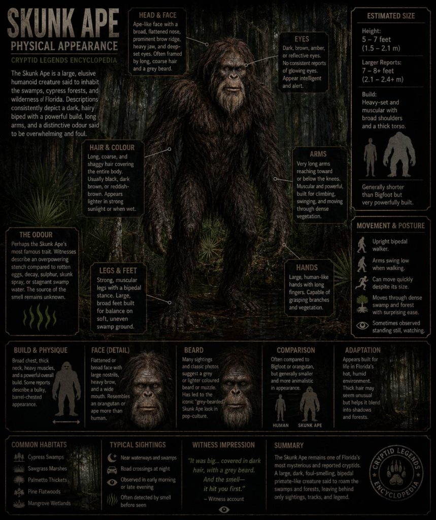 Skunk Ape Florida Cryptid Physical Appearance Description Profile