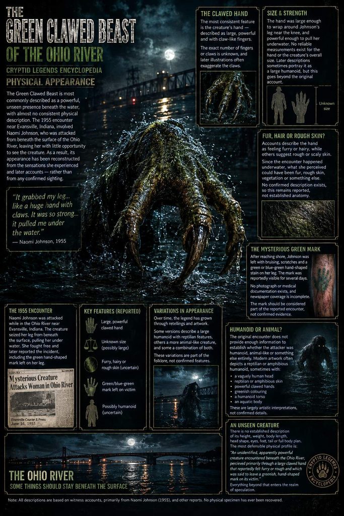 The Green Clawed Beast Of The Ohio River Cryptid Physical Appearance Profile