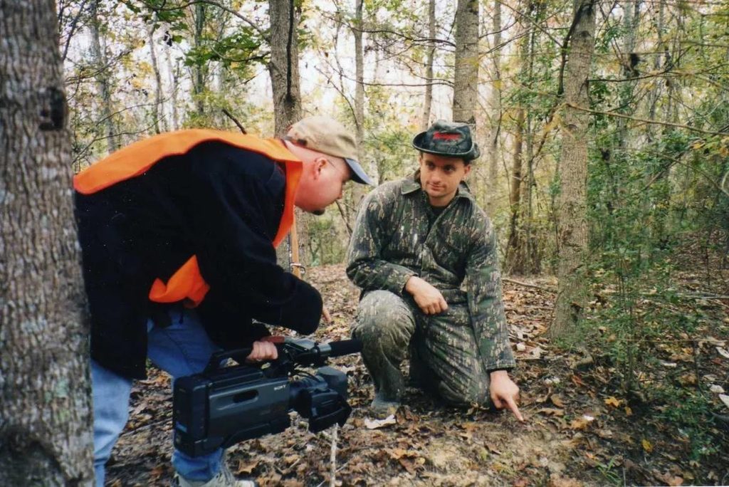Southern Fried Bigfoot Chester Moore Jr shows director Sean Whitley potential footprint track evidence South Texas